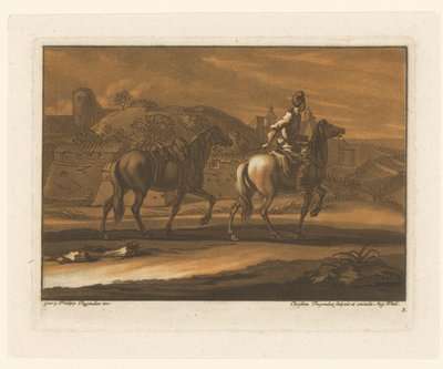 O cavaleiro conduz um cavalo Cavaleiros, Cavalos e Batalhas (título da série) de Christian Rugendas