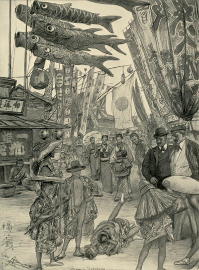 Cena de rua, Yokohama, Japão, 1898. de Christian Wilhelm Allers