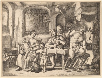 Um sátiro visitando uma família camponesa de Christian Wilhelm Ernst Dietrich