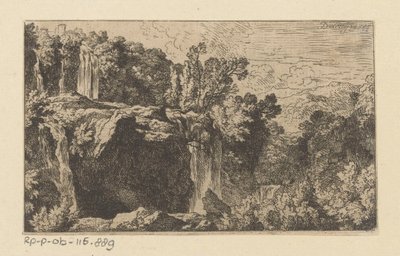 Paisagem da Arcádia com cachoeira de Christian Wilhelm Ernst Dietrich