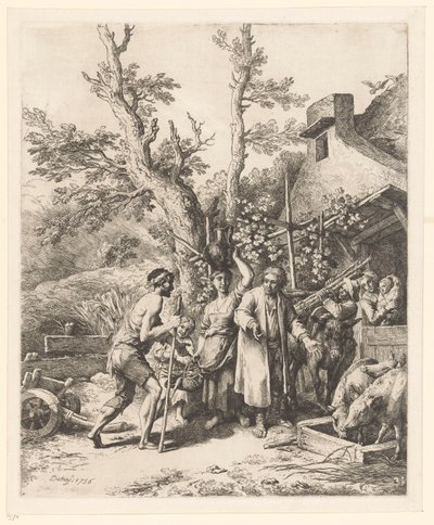 Parábola do filho pródigo; o filho pródigo pede trabalho a um agricultor de Christian Wilhelm Ernst Dietrich