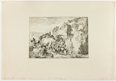 Rebanho vindo através de um arco de rocha de Christian Wilhelm Ernst Dietrich