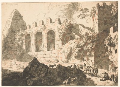Paisagem com ruínas e uma pirâmide de Christian Wilhelm Ernst Dietrich
