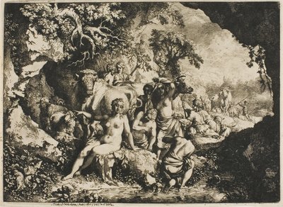 Ninfas tomando banho perto de uma caverna de Christian Wilhelm Ernst Dietrich
