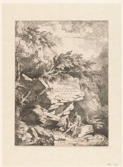 Paisagem rochosa com duas figuras a repousar sobre uma pedra
Oeuvre de C. G. E. Dietrich (título da série)
Oeuvre de C. G. E. Dietrich, Peintre de S. A. Electorale de Saxe (...) (título da série sobre o objecto) de Christian Wilhelm Ernst Dietrich
