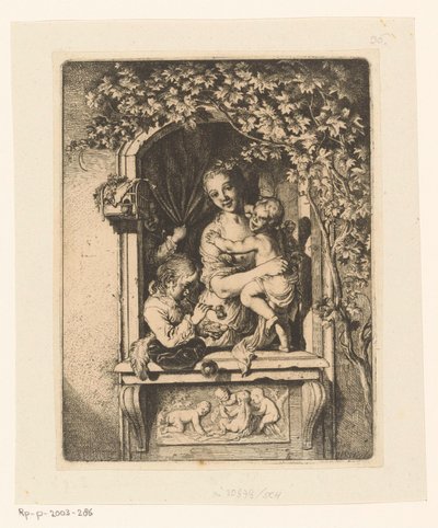 Mulher com crianças na janela decorada de Christian Wilhelm Ernst Dietrich