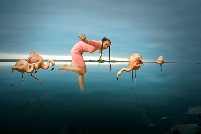 Mulher entre os flamingos de Christine von Diepenbroek