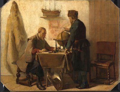 Heemskerck e Barents planejando sua segunda expedição ao extremo norte de Christoffel Bisschop