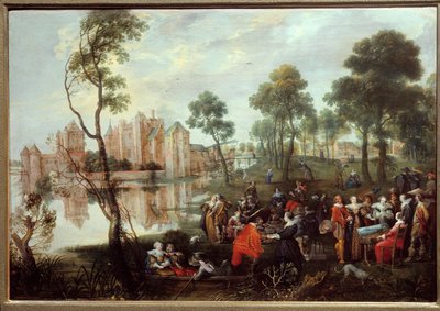 Lanche num Gallant Scene Park. Pintura de Christophe Van der Lamen (1606-1651) de Christoffel Jacobsz van der Lamen