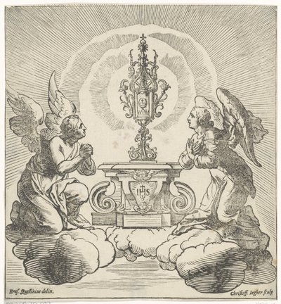 Dois anjos adoram o anfitrião de Christoffel Jegher