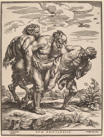Sileno acompanhado por um sátiro e um fauno de Christoffel Jegher after Sir Peter Paul Rubens
