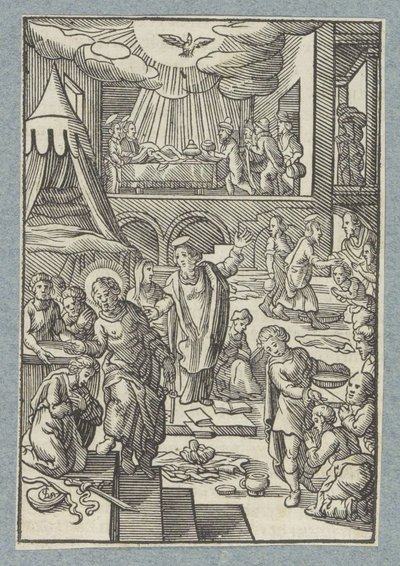 Apóstolos batizam novos crentes em Jerusalém de Christoffel van Sichem (II)