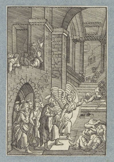 Pedro e os outros apóstolos são libertados da prisão por um anjo de Christoffel van Sichem (II)