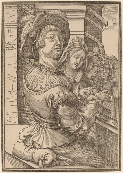Um jovem tocando um saltério de Christoffel van Sichem I after Hendrik Goltzius