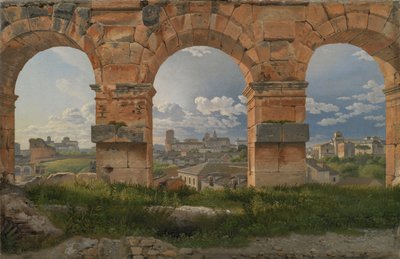 Uma vista através de três dos arcos do noroeste do terceiro andar do Coliseu em Roma de Christoffer Wilhelm Eckersberg