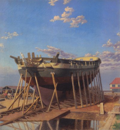 Uma corveta na rampa de lançamento. de Christoffer Wilhelm Eckersberg