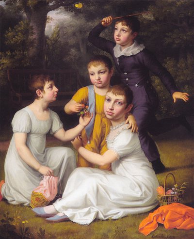 Retrato dos quatro filhos mais velhos de Johannes Søbøtker em Hummeltofte. de Christoffer Wilhelm Eckersberg