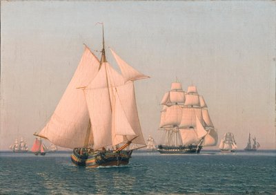 Navios navegando com uma brisa suave em uma tarde clara de verão de Christoffer Wilhelm Eckersberg