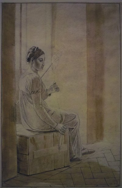 Jovem mulher romana sentada numa caixa de madeira de Christoffer Wilhelm Eckersberg