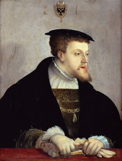 Retrato do imperador Carlos V 1500-1558, ca 1532 de Christoph Amberger