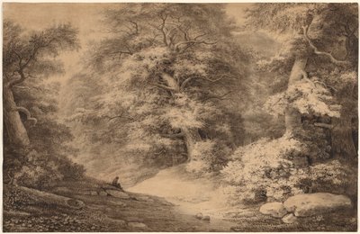 Um bosque de faias com um viajante descansando de Christoph Nathe