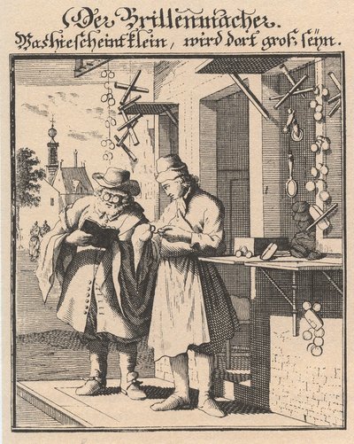 Fabricante de óculos da figura das principais propriedades de caridade, 1698 de Christoph Weigel the Elder