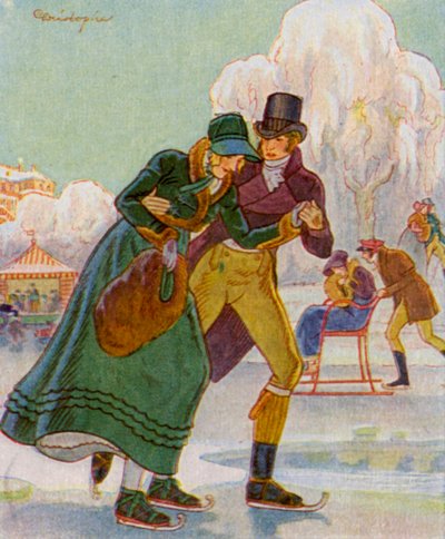 Patinagem no gelo / Patinagem (litografia a cores) de Christophe (1856-1945)
