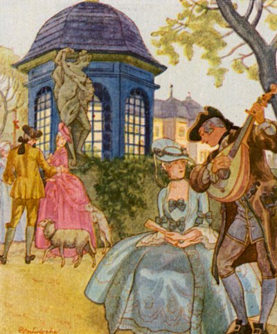 Schaferspiel / Jogo do pastor (litografia a cores) de Christophe (1856-1945)