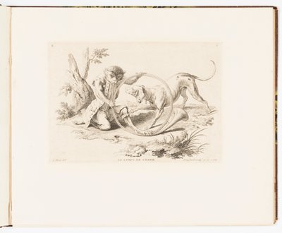 Placa 2, Le Corps de Chasse (A Trompa de Caça), Travessuras de Macacos ou Diferentes Ações da Vida Humana Representadas por Macacos de Christophe Huet