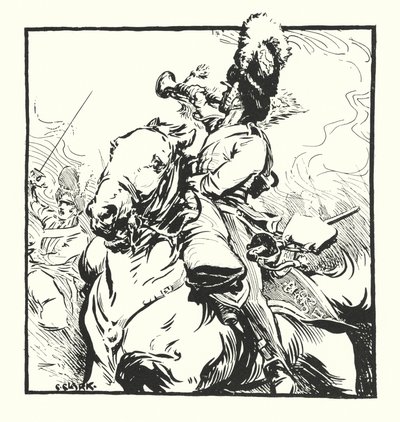 Corneteiro dos Cinzentos Escoceses, desenho para um anúncio dos cigarros da Major Drapkin & Co