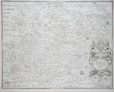 Mapa de Essex, gravado por William Web, publicado em 1645 (gravura) de Christopher (after) Saxton