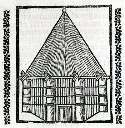 Uma cabana da "História Geral das Índias" 1547 de Christopher Columbus