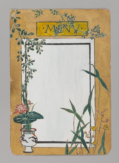 Cartão de ementa com bambu e flores, ca. 1880. Aguarela, tinta preta e tinta metálica de Christopher Grant La Farge