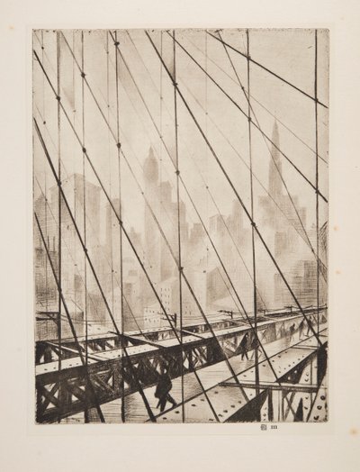 Olhando através da ponte de Brooklyn, pub. 1921. de Christopher Richard Wynne Nevinson