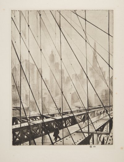Olhando através da ponte de Brooklyn, pub.1921 (gravura) de Christopher Richard Wynne Nevinson