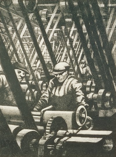 Fazendo o motor, 1917 (gravura e drypoint) de Christopher Richard Wynne Nevinson
