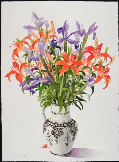 Flores em um jarro preto e branco (wc) de Christopher Ryland