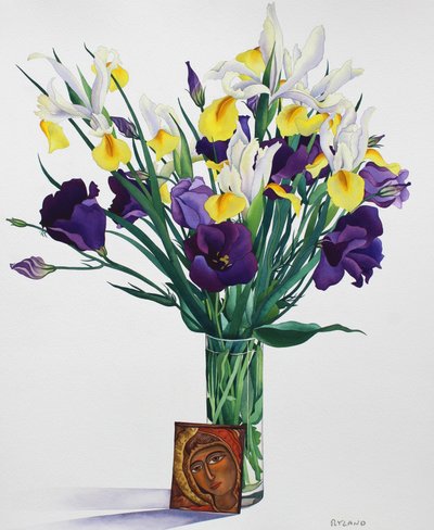 Flores com rosto de um ícone (aquarela sobre papel) de Christopher Ryland