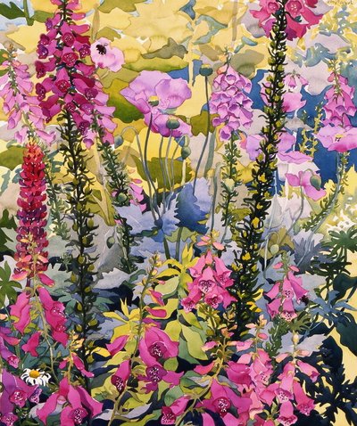 Jardim com luvas de raposa (aguarela sobre papel) de Christopher Ryland