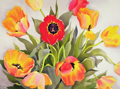 Tulipas laranja e vermelhas (wc) de Christopher Ryland