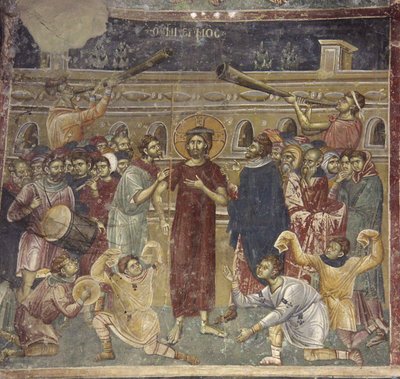 A zombaria de Jesus cena dos músicos, ca 1317 de Chrostiras Michael