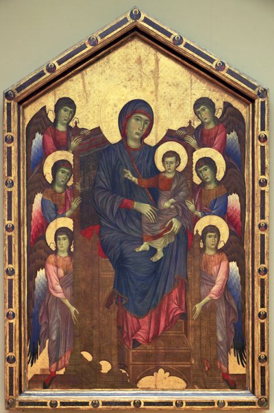 A Virgem e o Menino em majestade rodeados por seis ... de Cimabue (c.1240 c.1301)
