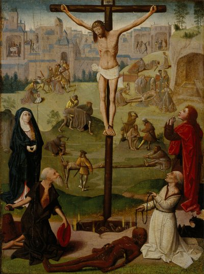 A crucificação com São Jerônimo e São Domingos e cenas da paixão de Circle of Geertgen tot Sint Jans