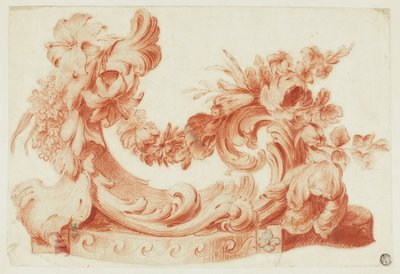 Desenho ornamental com flores de Circle of Jean Baptiste Pillement