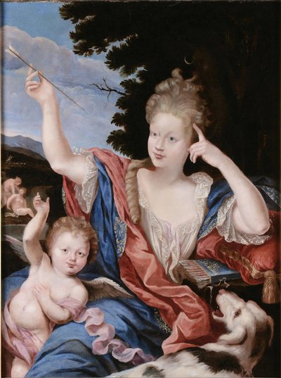 "Retrato de uma senhora com o traje de Diana". de Circle of Pierre Mignard I