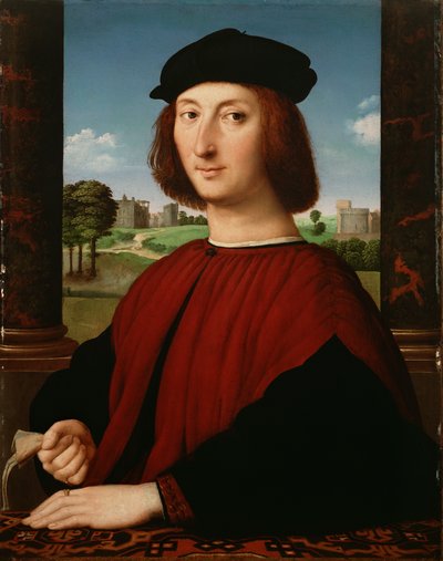 Retrato de um jovem de vermelho de Circle of Raphael