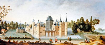 Egmond Abbey & Castle (óleo sobre painel) de Claes Jacobsz. van der Heck
