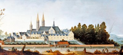 Egmond Abbey & Castle (óleo sobre painel) de Claes Jacobsz. van der Heck