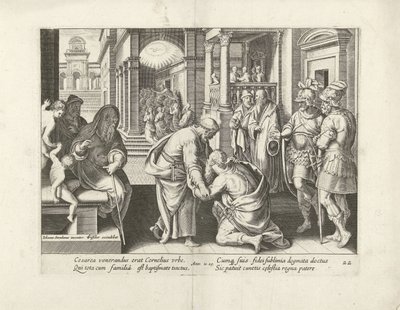 Cornelius ajoelha-se perante Pedro
Actos dos Apóstolos (título da série)
Acta Apostolorum (título da série) de Claes Jansz. Visscher (II) (attributed to workshop of)
