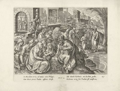 Paul converte as mulheres de Philippi
Actos dos Apóstolos (título da série)
Acta Apostolorum (título da série) de Claes Jansz. Visscher (II) (attributed to workshop of)
